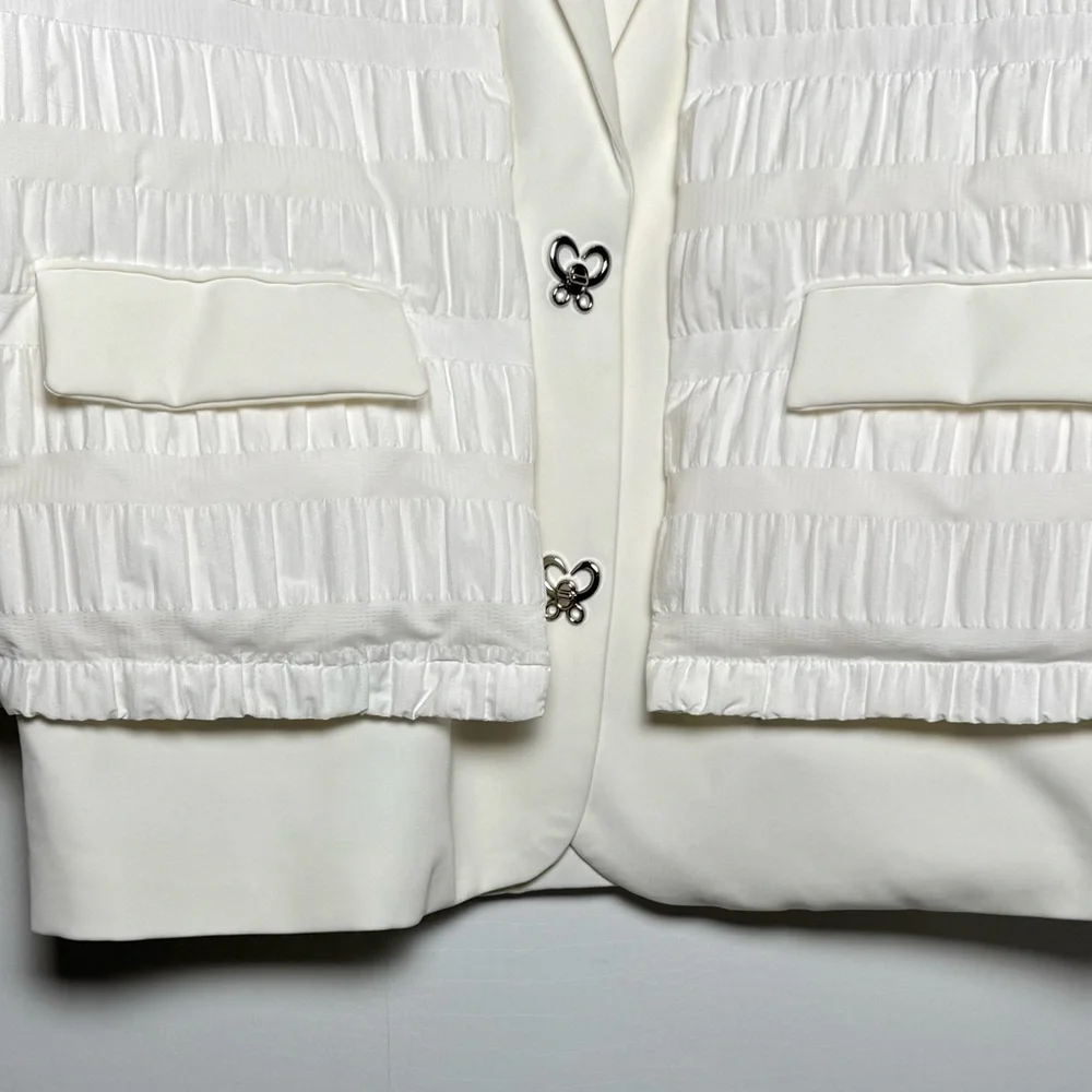 Off White Quilted Blazer Jacket M Sculptural Ruched Spring Modern Chic